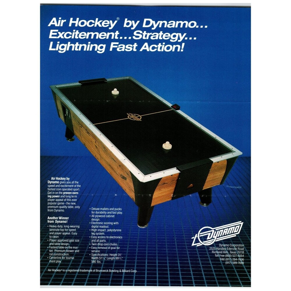 Vintage Dynamo Air Hockey Game Table 1970s 1980s Arcade Flyer
